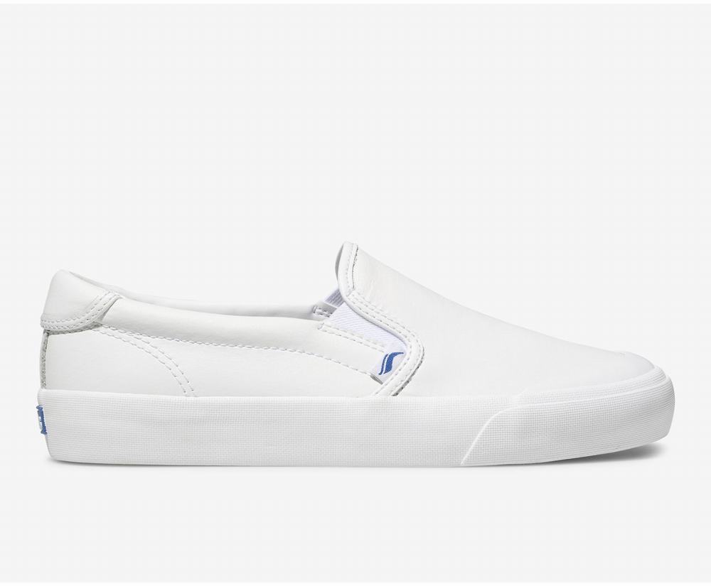 Women's Keds Crew Kick 75 Leather Slip Ons White 8930751SG - South Africa